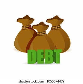 debt brown money bags sign. illustration design graphic isolated over white