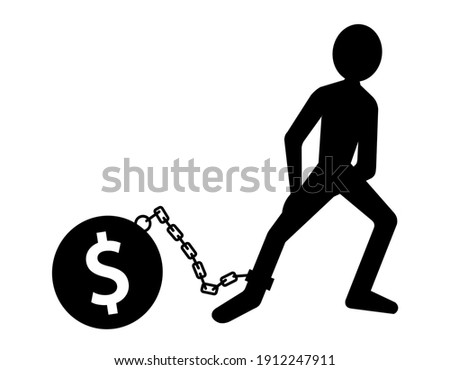 debt burden, bankruptcy concept, chains, iron ball with dollar symbol, vector illustration