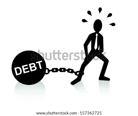 debt burden concept, man dragging chains and big ball