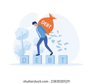 Debt burden, financial obligation or loan payment, mortgage or borrowing money problem concept, businessman carrying big debt money bag, flat vector modern illustration