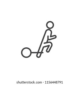 Debt Burden outline icon. linear style sign for mobile concept and web design. Man Walking With weight chained Debt  simple line vector icon. Symbol, logo illustration. Pixel perfect vector graphics