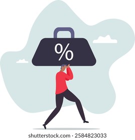 Debt burden risk from high interest rate, FED or federal reserved rate hike cause heavy loan or mortgage payment,business concept.flat character.