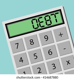 DEBT calculator calculating machine. Flat design business financial marketing banking concept cartoon illustration.