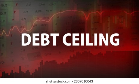 Debt ceiling, economic and financial issues. Market uncertainty concept. Overlay red gradation, candlestick pattern, price quotation, line and column charts.