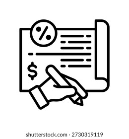 Ilustración vectorial de línea de icono de cheque de deuda