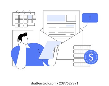 Debt collection letter isolated cartoon vector illustrations. Upset man holds debt collection letter, business crisis, budget problem, have credit commitment, financial failure vector cartoon.