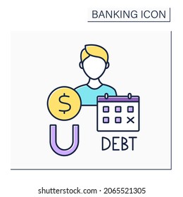 Debt Collector Color Icon. Agency Recovering Money Owed On Delinquent Accounts.Banking Functions Concept. Isolated Vector Illustration