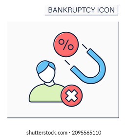 Debt Collector Color Icon. Person Recovering Money Owed On Delinquent Accounts. Getting Percentages Of Total Amount Collected.Bankruptcy Concept. Isolated Vector Illustration 