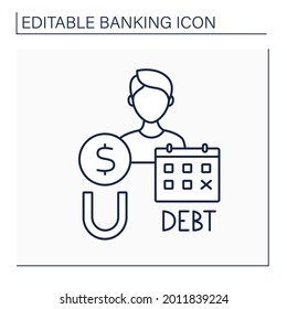 Debt collector line icon. Agency recovering money owed on delinquent accounts.Banking functions concept. Isolated vector illustration. Editable stroke