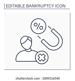 Debt collector line icon. Person recovering money owed on delinquent accounts. Getting percentages of total amount collected.Bankruptcy concept. Isolated vector illustration. Editable stroke