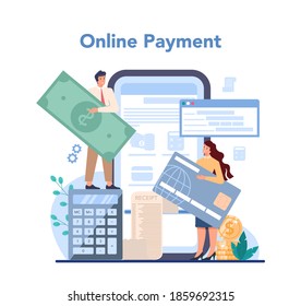 Debt collector online service or platform. Pursuing payment of debt owed by person or businesses company. Online payment. Vector illustration