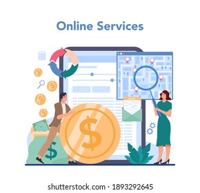 Debt collector online service or platform. Pursuing payment of debt owed by person or businesses company. Vector illustration