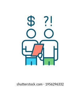 Debt collector RGB color icon. Pursuing debts payments. Recovering owed money. Credit bureaus. Payment obligations. Contact with delinquent customer. Credit reports. Isolated vector illustration