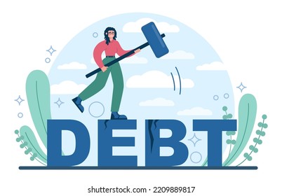 Debt concept. Character with a loan liability. Problem with finance and bankruptcy risk. Loan burden, mental stress from financial obligation. Flat vector illustration