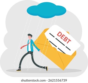 Debt concept. Man in suit, businessman bears a debt on his back. Vector, illustration, flat
