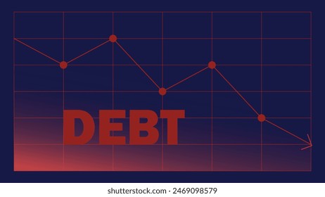 Diseño de Anuncio de Vector de concepto de deuda con gráfico de color rojo y flecha apuntando hacia abajo