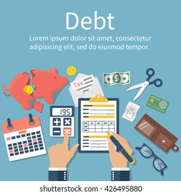 Debt concept vector flat design. 