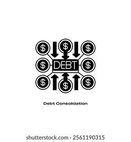 Debt Consolidation Line Icon. linear style sign for mobile concept and web design. Outline vector icon.