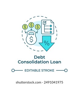 Debt consolidation loan multi color concept icon. Financial process, loan settlement. Round shape line illustration. Abstract idea. Graphic design. Easy to use in infographic, presentation