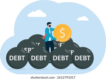 Debt crisis, financial problems, overspending or expense spending, economic collapse businessman bankruptcy,
