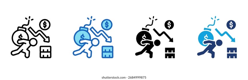 Icono de crisis de deuda Ilustración vectorial de estilo múltiple