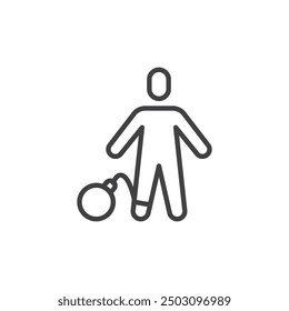 Debt Crisis line icon. linear style sign for mobile concept and web design. Heavy weight carried by a person outline vector icon. Symbol, logo illustration. Vector graphics