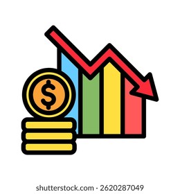 Icono coloreado del contorno de la mini ilustración de la crisis de la deuda, uso para las guerras comerciales, economía, negocio, finanzas, competencia económica, UI, kit de UX, App y desarrollo del Web, digital o impreso.