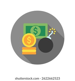 Debt Crisis mini illustration rounded flat color icon, use for trade wars, economy, business, finance, economic competition, UI, UX kit, app and web development, digital or print.