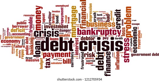 Debt crisis word cloud concept. Vector illustration