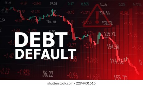 DEBT DEFAULT, trading screen background. Banking and economic issues. The concept of weakening financial markets.