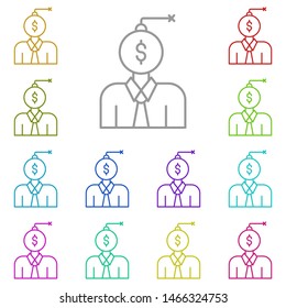 Debt, dollar multi color icon. Simple thin line, outline vector of saving money icons for ui and ux, website or mobile application