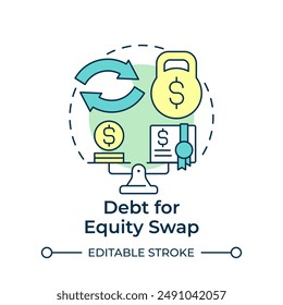 Debt for equity swap multi color concept icon. Debt settlement, exchange. Financial restructuring. Round shape line illustration. Abstract idea. Graphic design. Easy to use in infographic