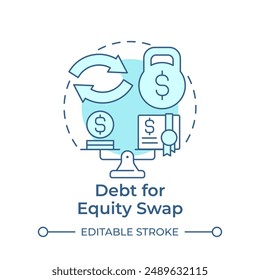 Debt for equity swap soft blue concept icon. Debt settlement, exchange. Financial restructuring. Round shape line illustration. Abstract idea. Graphic design. Easy to use in infographic