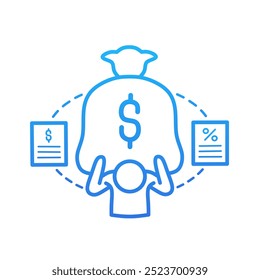 ícone financeiro da dívida.ícone do símbolo da pessoa que carrega a dívida ícone comercial desenhado à mão