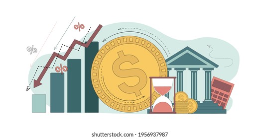Debt, financial liabilities, bankruptcy crisis bank debt. Vector illustration.