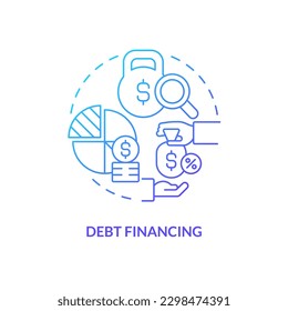 Icono de concepto de gradiente azul de financiación de deuda. Regulación de pagos financieros. Ilustración de la línea delgada de la idea abstracta de la recaudación de fondos de TI. Dibujo de contorno aislado. Se usa una fuente Myriad Pro-Bold