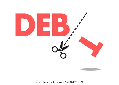 Debt Forgiveness, Elimination, Cancellation And Relief - Financial Loan, Liability And Leverage Is Cancelled By Scissors. Economic Help For Debtors. Vector Illustration