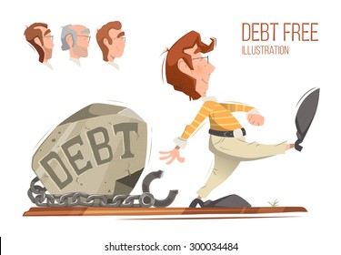 Debt free freedom color vector illustration concept.