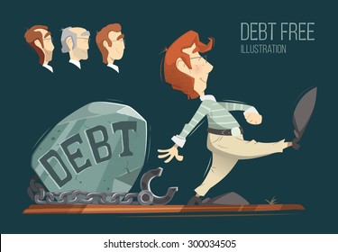 Debt free freedom color vector illustration concept.