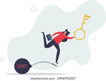 Debt free or freedom for pay off debts, loan or mortgage, solution to solve financial problem, savings or investment to break free.flat design.illustration with people.