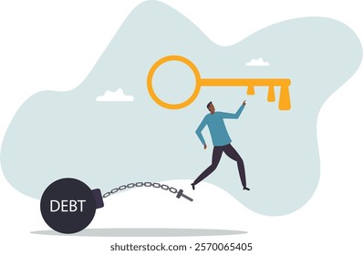 Debt free or freedom for pay off debts, loan or mortgage, solution to solve financial problem, savings or investment to break free,business concept.flat character.