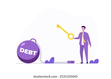 Debt free, freedom for pay, solution to solve financial problem concept. Vector illustration.