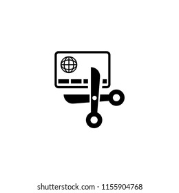 Debt Free, Scissors and Credit Card. Flat Vector Icon illustration. Simple black symbol on white background. Debt Free, Scissors and Credit Card sign design template for web and mobile UI element