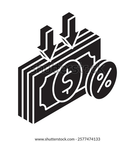 Debt glyph isometric 3D. use for modern concept, print, UI, UX kit, web and app development. Vector EPS 10, related to education, business, finance, investment.