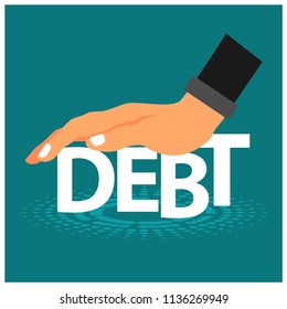 Debt And Hand. This Theme Background Is Showing The Concept Of Reduce Debt. Flat Vector