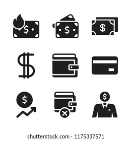 debt icon. 9 debt vector icons set. wallet, dollar and credit card back icons for web and design about debt theme