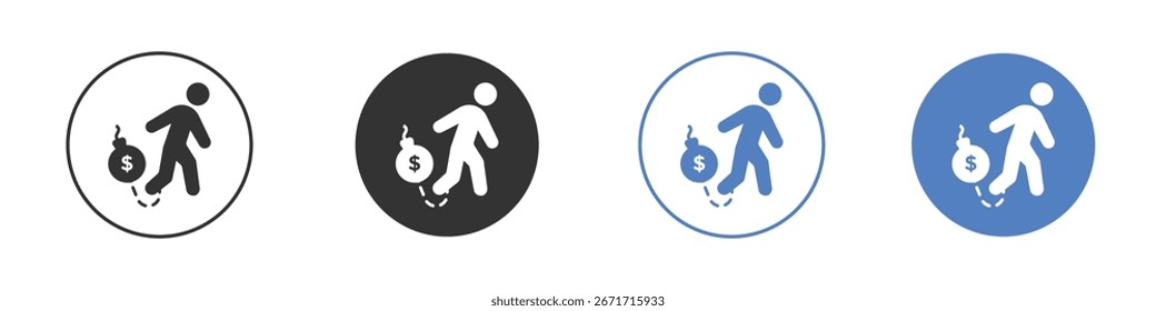 Colección de icono de deuda para App en colores negro y azul