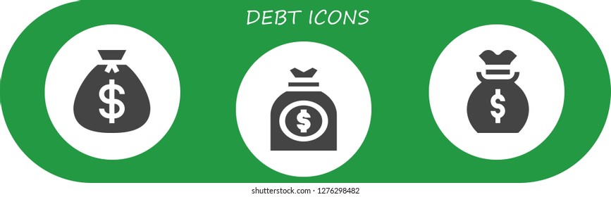  debt icon set. 3 filled debt icons. Simple modern icons about  - Money bag