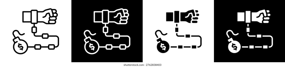Debt Icon In White And Black Filled Style Collection Set Vector Illustration