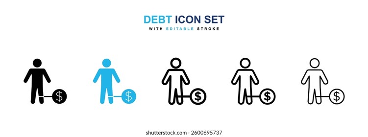 Debt icons graphics set in black and blue colors
